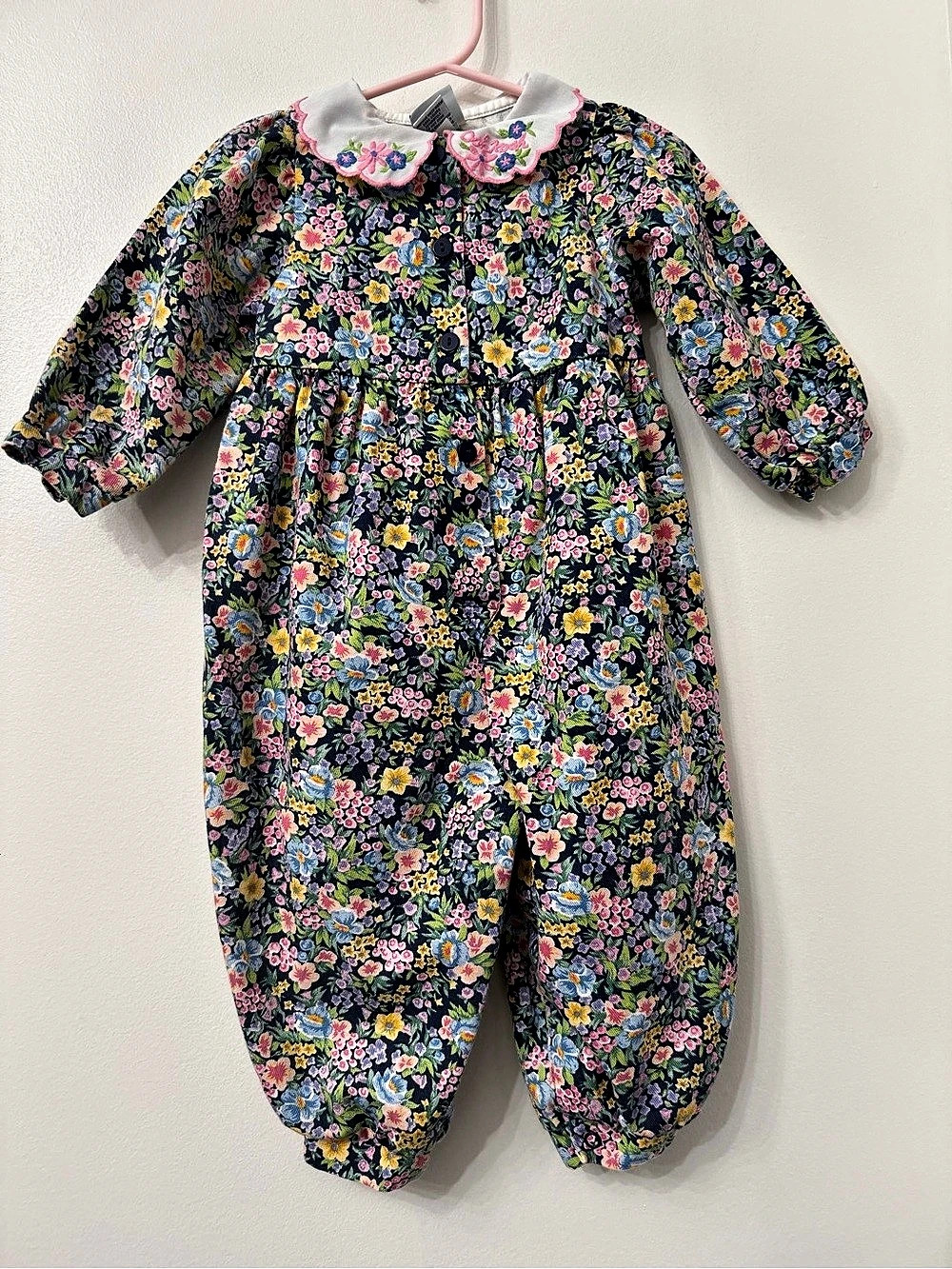 OshKosh B'gosh Vintage Floral Cotton Romper Jumpsuit Footie Baby Girl 18M